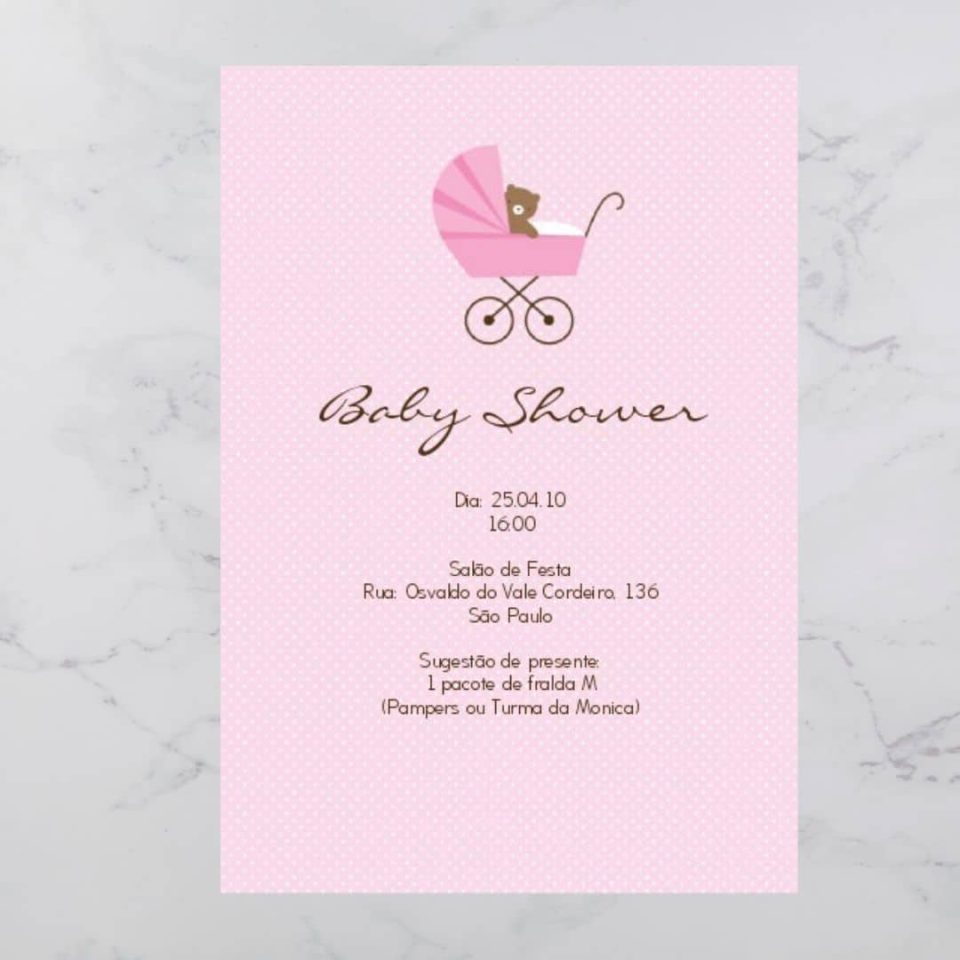convite baby shower rosa
