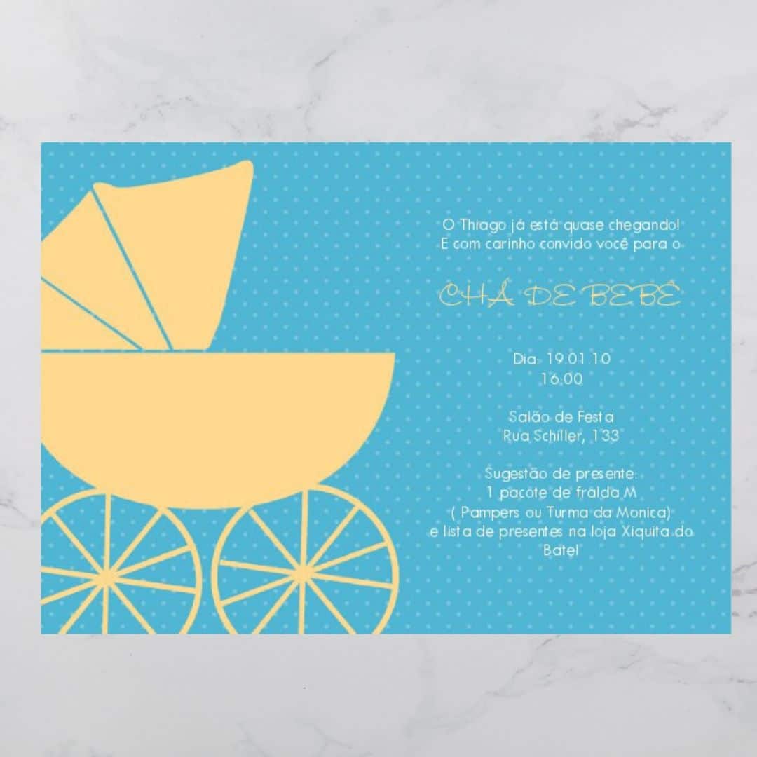 Convite Chá Bebê/ Fraldas - Modelo carrinho de bebê - Cha de Bebê/ Fraldas