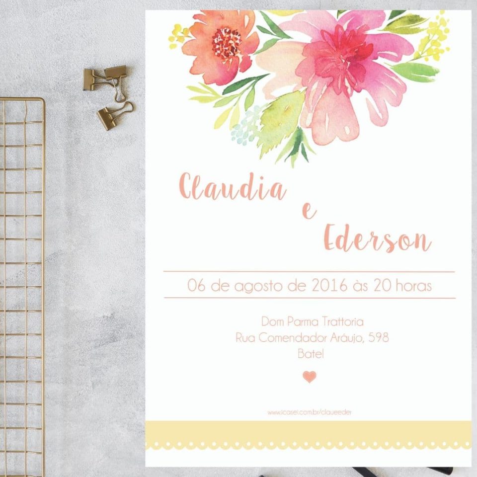 Floral Aquarelado - Convite de Casamento