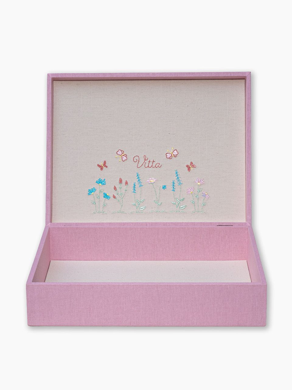 Bandeja de doce forrada com linho em bi-tom com bordado personalizado
