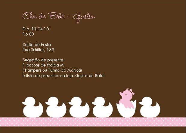 Convite Chá Bebê/ Fraldas - Modelo Guilia