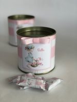 Lata Grand Gourmet "bonbons" com balas de yogurte em embalagem personalizadas, em tubo lata com rótulo e fita