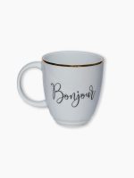 Caneca Atlanta Personalizada com mensagem Bonjour e filete de ouro