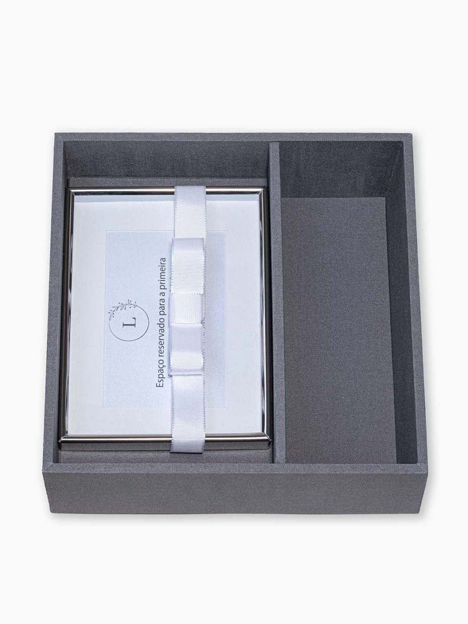 Kit Padrinho Personalizado VII com lindo porta-retrato com fita branca e mensagem personalizada