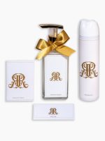 Itens do kit Toalete feminino personalizados : absorvente diário, sabonete líquido, desodorante, band-aid