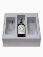 Kit Festejar II - Padrinhos Casal - Caixa MDF com tampa de acrílico e taças de vinho tinto personalizadas