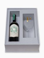 Kit Festejar II - Padrinho / Madrinha solteiro com MDF modelo bandeja com tampa de acrílico e taça de cristal com inicial e filete de ouro