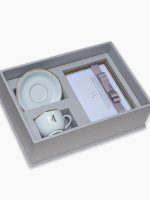 Kit Festejar VII Solteiro - caixa MDF com tampa de acrílico + xícara, pires e porta-retrato