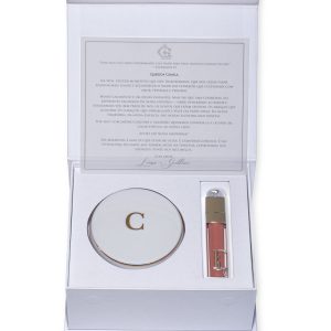 Caixa Personalizada Célébrer XI – Madrinha com porta-joias com inicial em ouro, gloss e convite