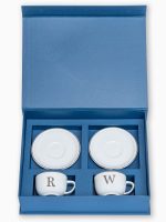 Caixa personalizada Célébrer com 2 Xícaras cafe e pires personalizadas com iniciais e filete