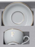 Xícara de chá Nice personalizada com inicial e 4 filetes de ouro